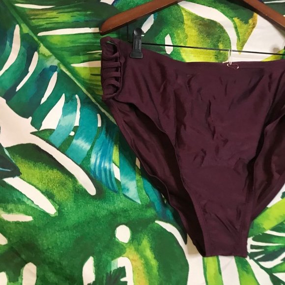NWT $40 LYSA 2X Side Tie Dark Red Hipster Tummy Control Brief Bikini Bottom - Picture 6 of 7